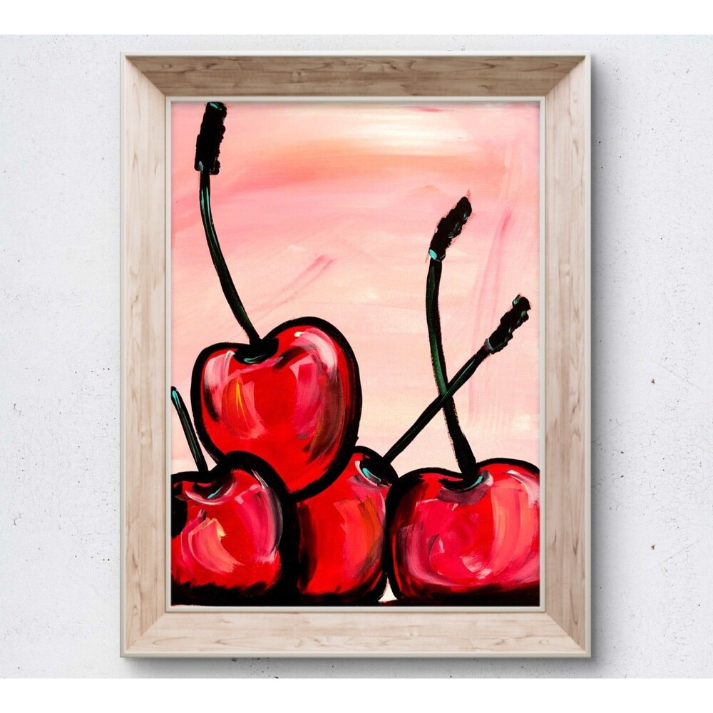 WS original cherries hand painted 12X16 canvas modern expressionist kitchen art